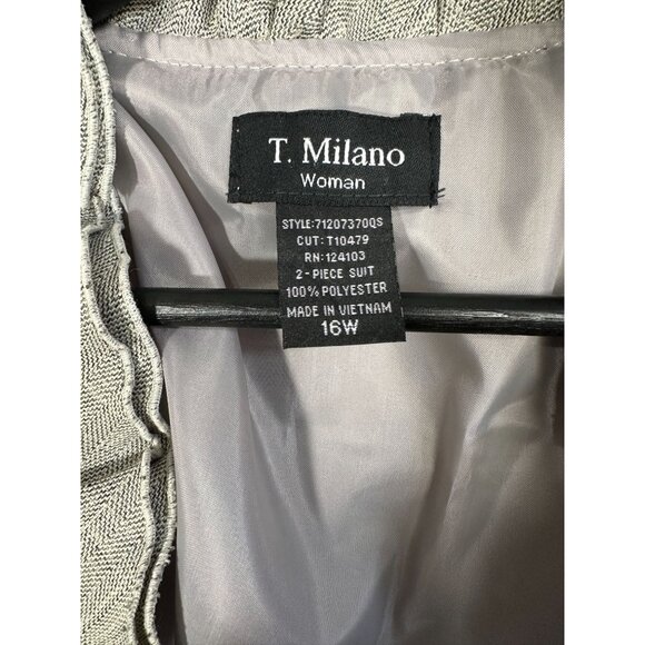 T. Milano Gray Ruffle 2-Piece Suit Set Blazer & Skirt Size 16W - Picture 10 of 12